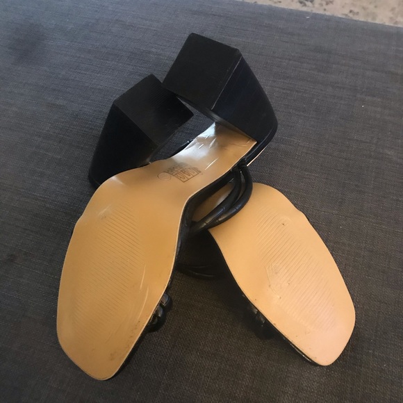 Black Croc Strappy Mule Sandals Chucky Square heel - Picture 5 of 6